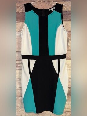 Charlotte Russe Teal, Black & White Colorblock Sheath Dress - NWT